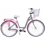 Mestský hliníkový bicykel 28" Kozbike 28K07-S3 3 prevodový Sivo-ružový + košík a výstelka